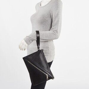 Fendi Black Calfskin Leather FF Shadow Diagonal Zip Clutch Bag